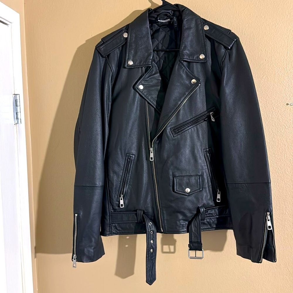 NEW! Men's Reclaimed Vintage Black Genuine Leather Biker Moto Jacket - Size: L